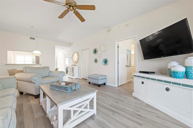 9630 Club S Cir Unit 6201, Sarasota, FL 34238 - living area featuring a ceiling fan and light wood-type flooring