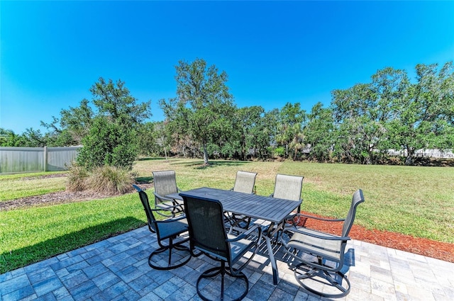 view of patio with fence and outdoor dining area