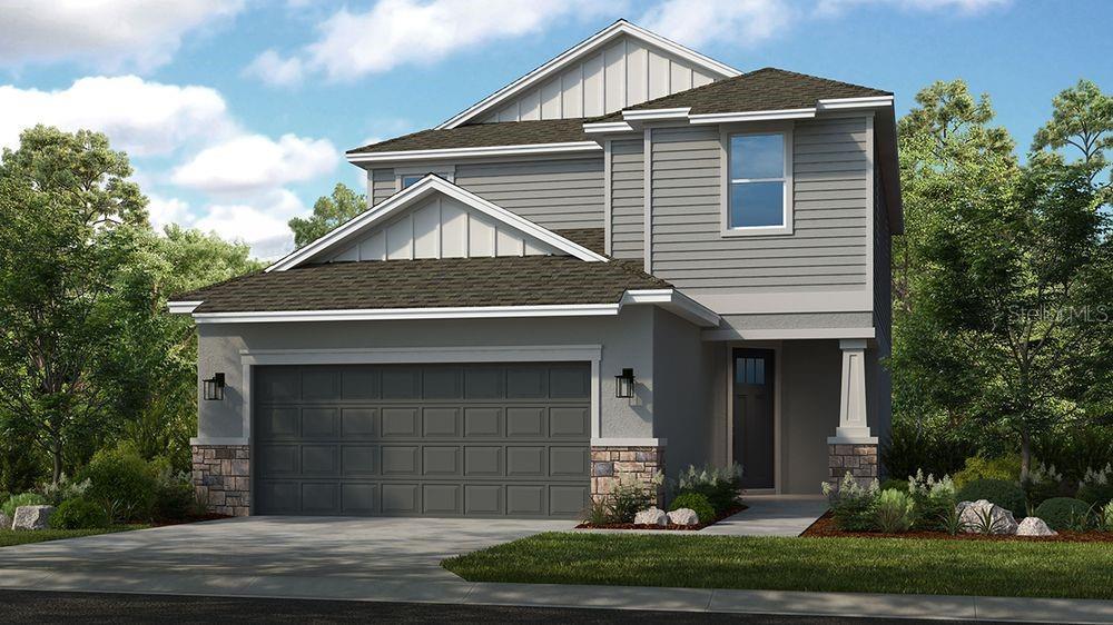 8505 Snowfall St, Sarasota, FL 34241 - craftsman-style house featuring board and batten siding, stone siding, driveway, and roof with shingles