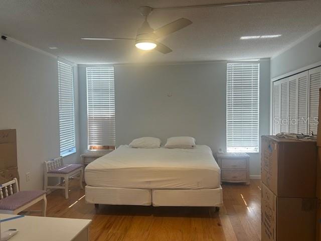 7461 W Country Club Dr N Unit 201, Sarasota, FL 34243 - bedroom with light wood finished floors, multiple windows, and ceiling fan