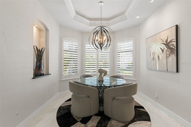7118 Hawks Harbor Cir, Bradenton, FL 34207 - dining room with recessed lighting, baseboards, marble finish floor, and a notable chandelier