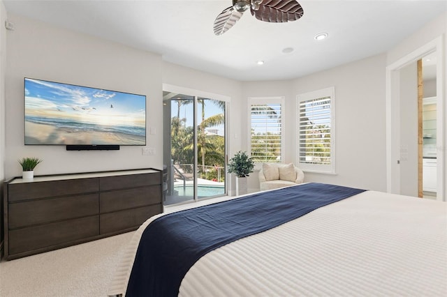 7118 Hawks Harbor Cir, Bradenton, FL 34207 - carpeted bedroom featuring access to outside and recessed lighting