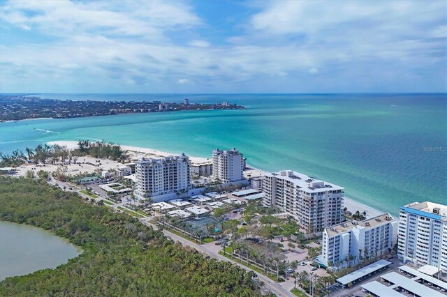 aerial view with a water view and a city view