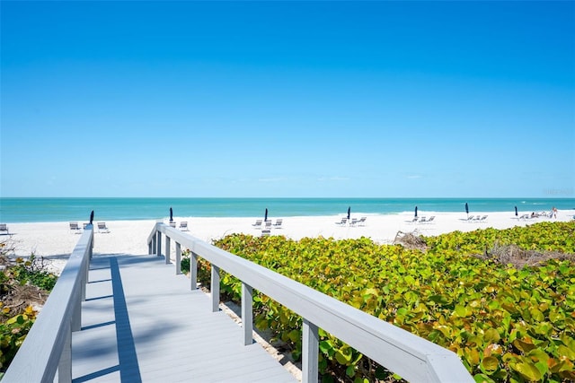 property view of water featuring a view of the beach