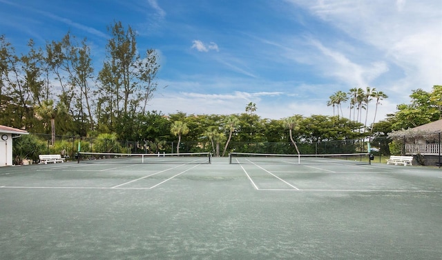 view of tennis court with fence