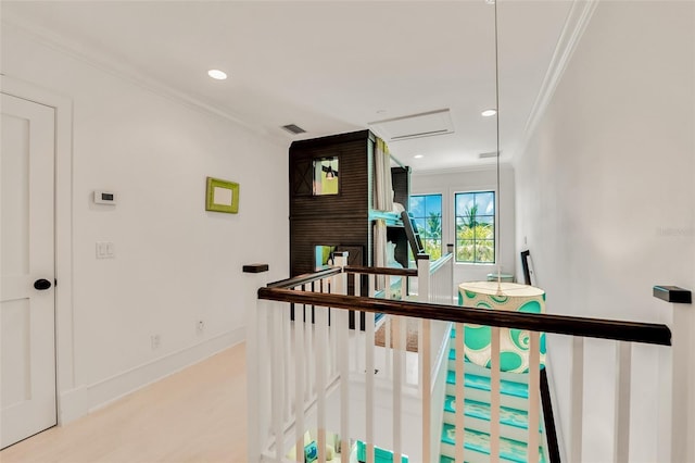 103 Park Ave, Anna Maria, FL 34216 - stairs featuring baseboards, visible vents, recessed lighting, and crown molding