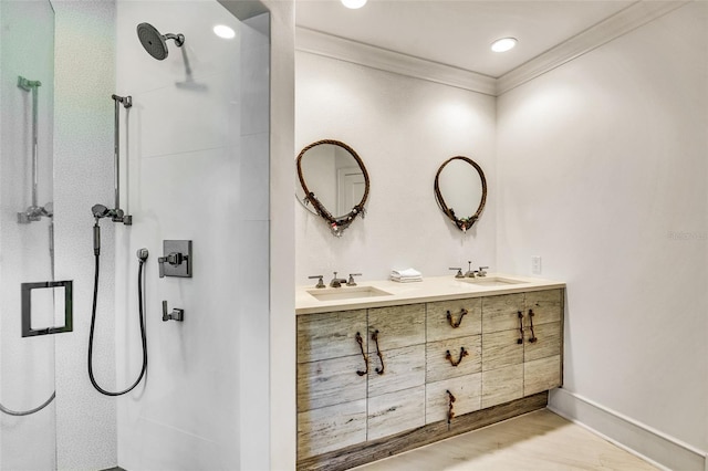 103 Park Ave, Anna Maria, FL 34216 - bathroom with walk in shower, a sink, and crown molding