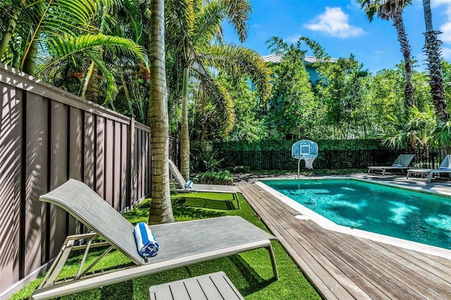 103 Park Ave, Anna Maria, FL 34216 - view of swimming pool featuring a fenced backyard, a fenced in pool, and a deck