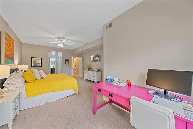 1612 Starling Dr Unit 101, Sarasota, FL 34231 - bedroom with visible vents, a ceiling fan, carpet flooring, and ensuite bath