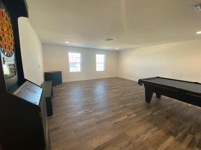 1142 Blarney St, Minneola, FL 34715 - rec room with visible vents, baseboards, billiards, recessed lighting, and wood finished floors
