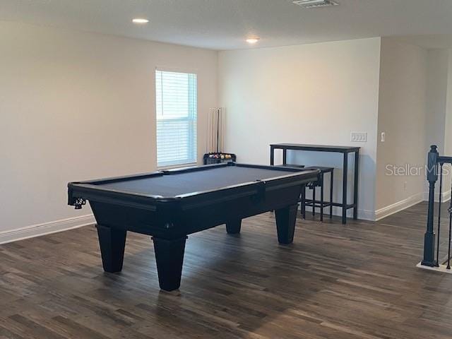 1142 Blarney St, Minneola, FL 34715 - recreation room featuring pool table, baseboards, dark wood finished floors, and recessed lighting