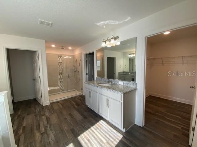 1142 Blarney St, Minneola, FL 34715 - full bath with a walk in closet, a shower stall, vanity, and wood finished floors