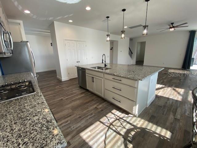 1142 Blarney St, Minneola, FL 34715 - kitchen featuring baseboards, a sink, dark wood-type flooring, and appliances with stainless steel finishes