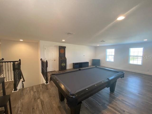 1142 Blarney St, Minneola, FL 34715 - playroom featuring recessed lighting, dark wood-style flooring, baseboards, and billiards