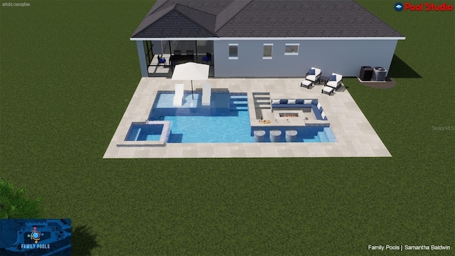 14914 15th St E, Parrish, FL 34219 - view of pool with a patio area, a pool with connected hot tub, a gazebo, and central air condition unit