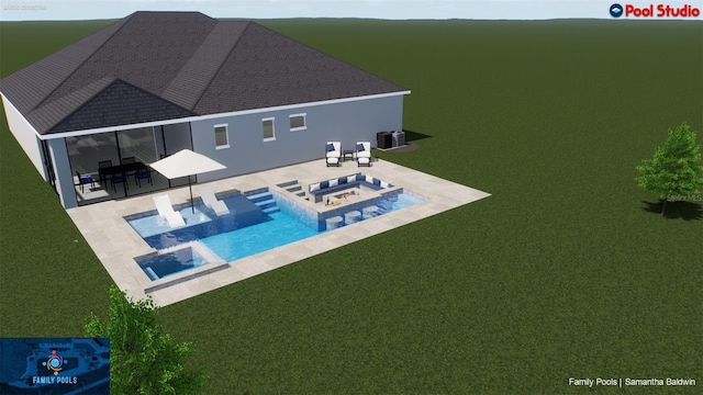 14914 15th St E, Parrish, FL 34219 - view of pool with a pool with connected hot tub, a patio, and a yard