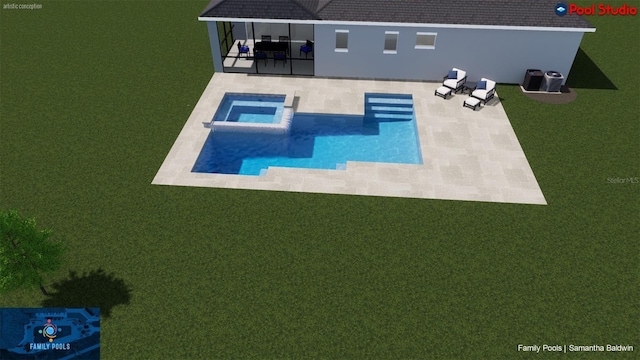14914 15th St E, Parrish, FL 34219 - view of swimming pool with a patio area, a pool with connected hot tub, and central AC unit