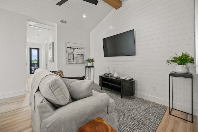 89 Avenida Messina, Sarasota, FL 34242 - living room with lofted ceiling with beams, light wood-type flooring, baseboards, visible vents, and recessed lighting