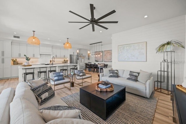 89 Avenida Messina, Sarasota, FL 34242 - living area with recessed lighting, light wood-style floors, visible vents, and a ceiling fan