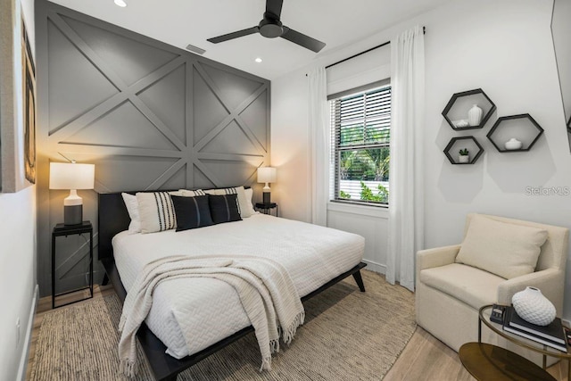 89 Avenida Messina, Sarasota, FL 34242 - bedroom with recessed lighting, light wood-type flooring, a ceiling fan, and baseboards