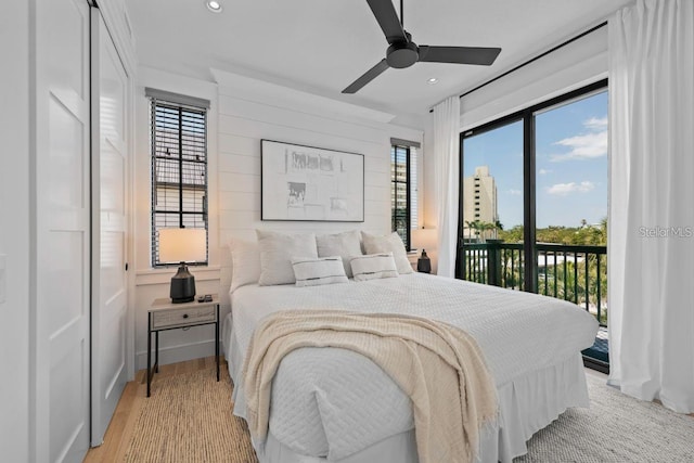 89 Avenida Messina, Sarasota, FL 34242 - bedroom featuring access to outside, recessed lighting, ceiling fan, and multiple windows