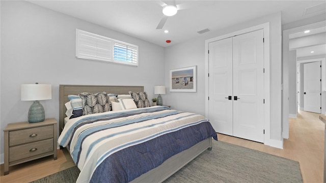 4206 Saltwater Pearl Way, Cortez, FL 34215 - bedroom featuring recessed lighting, light wood-style floors, visible vents, and a closet