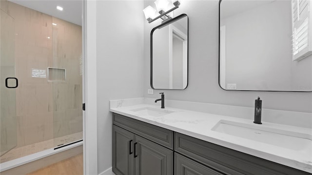 4206 Saltwater Pearl Way, Cortez, FL 34215 - full bath with a shower stall, a sink, double vanity, and recessed lighting