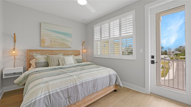 4206 Saltwater Pearl Way, Cortez, FL 34215 - bedroom featuring baseboards, wood finished floors, ceiling fan, and access to exterior