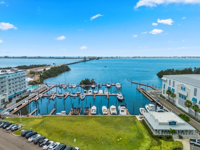 aerial view featuring a water view