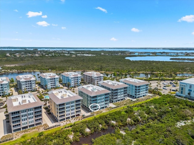 aerial view featuring a water view