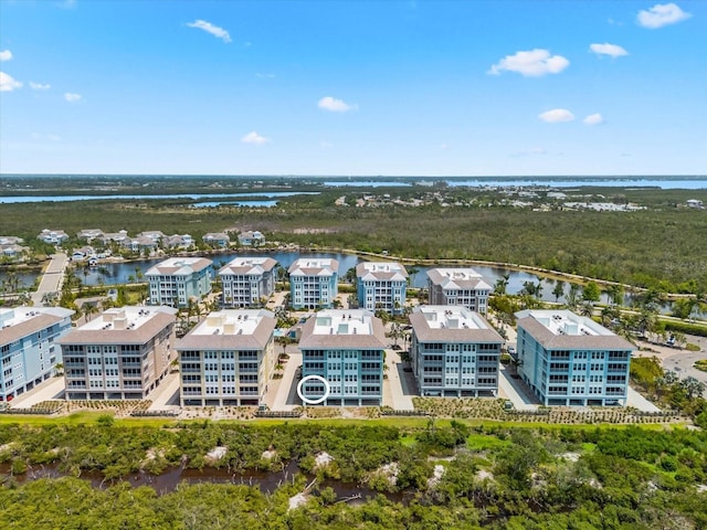 aerial view with a water view