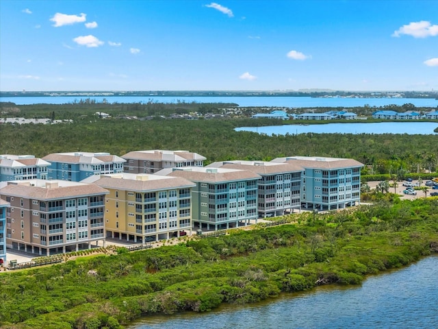 aerial view with a water view