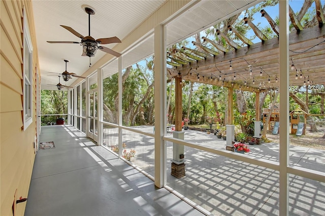 1788 Palm View Rd, Sarasota, FL 34240 - view of patio / terrace with a ceiling fan and a pergola