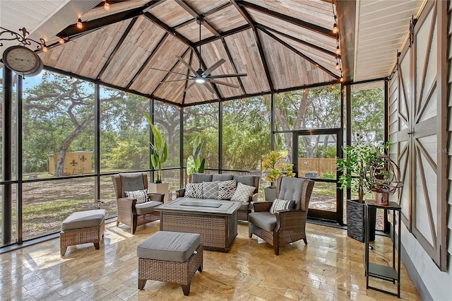 1788 Palm View Rd, Sarasota, FL 34240 - sunroom / solarium with an outdoor hangout area, a ceiling fan, and plenty of natural light