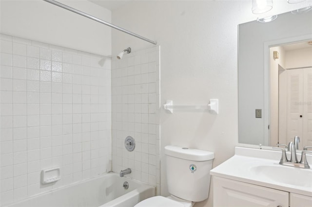full bath featuring toilet, shower / bathing tub combination, and vanity