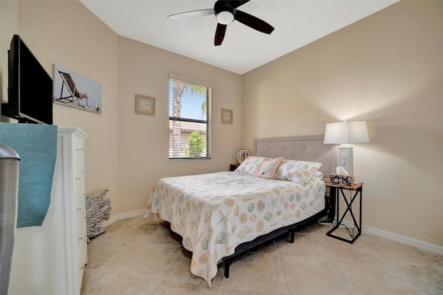 bedroom with baseboards and ceiling fan