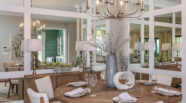 dining area featuring a chandelier