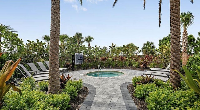 view of pool featuring a patio and a hot tub