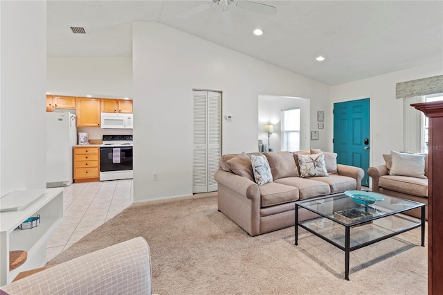 3909 40th St W, Bradenton, FL 34205 - living area with visible vents, ceiling fan, recessed lighting, light tile patterned floors, and a wealth of natural light