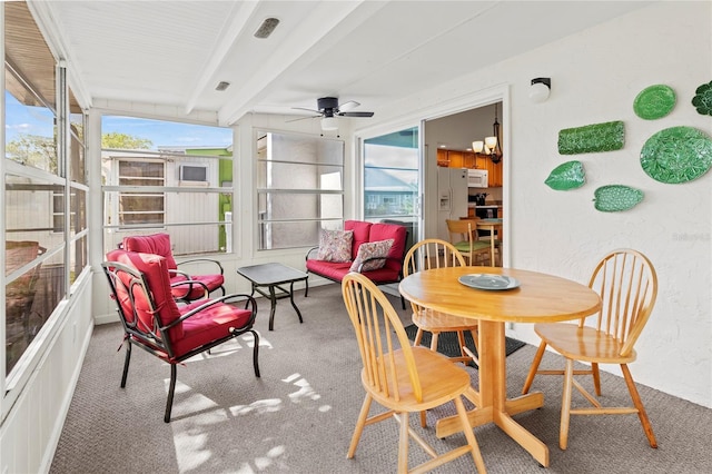 3909 40th St W, Bradenton, FL 34205 - sunroom with a ceiling fan, beamed ceiling, and a wealth of natural light
