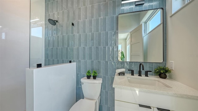 8800 Midnight Pass Rd, Sarasota, FL 34242 - full bathroom with tile walls, a walk in shower, and vanity
