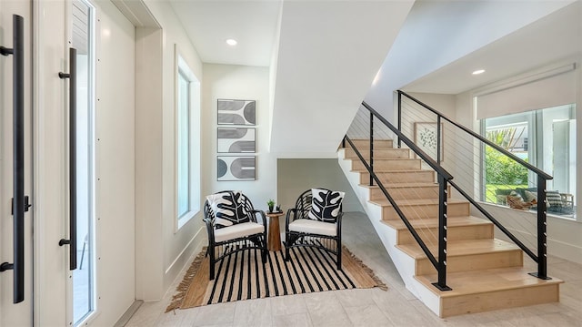 8800 Midnight Pass Rd, Sarasota, FL 34242 - staircase with baseboards and recessed lighting