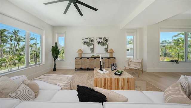 8800 Midnight Pass Rd, Sarasota, FL 34242 - living room with ceiling fan and light wood-type flooring