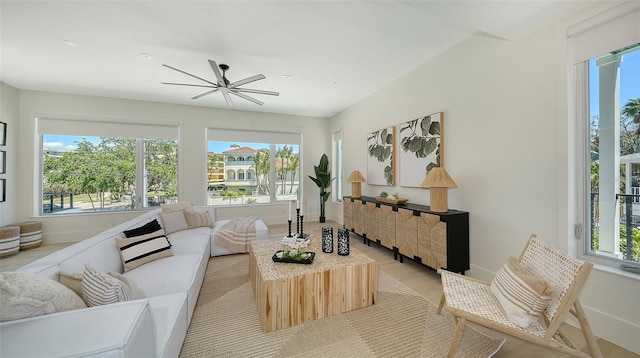 8800 Midnight Pass Rd, Sarasota, FL 34242 - living room with light wood-style flooring and ceiling fan