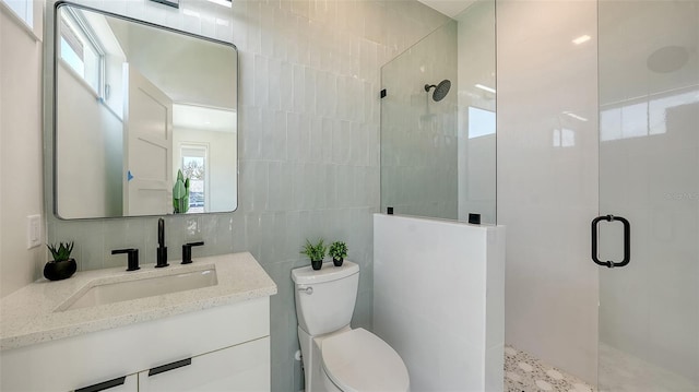 8800 Midnight Pass Rd, Sarasota, FL 34242 - full bathroom with tile walls, a stall shower, and vanity