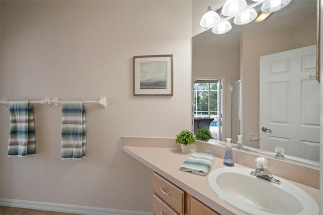 full bathroom featuring a shower stall and vanity