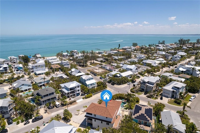 aerial view with a residential view and a water view