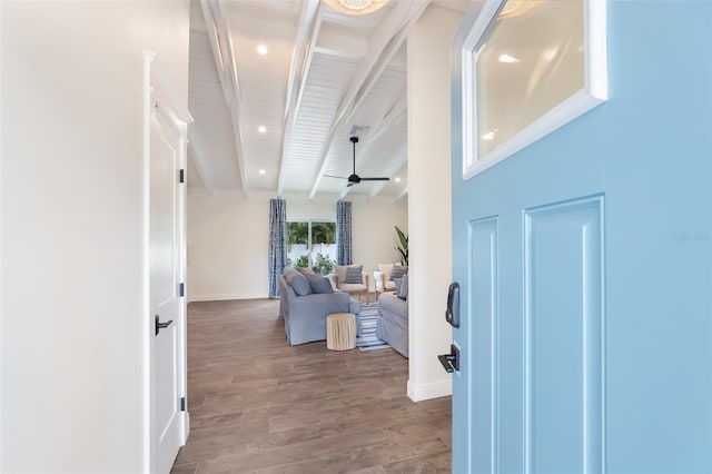 305 73rd St, Holmes Beach, FL 34217 - foyer with baseboards, wood finished floors, beam ceiling, and recessed lighting