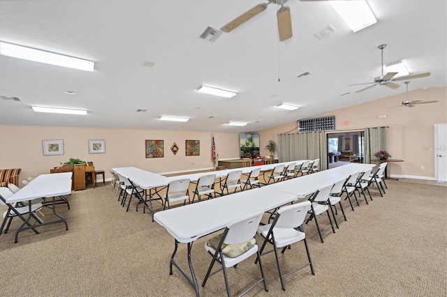 4169 66th Street Cir W Unit 4169, Bradenton, FL 34209 - rec room featuring light colored carpet, ceiling fan, and vaulted ceiling