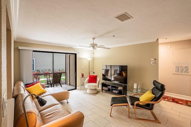 4061 Crockers Lake Blvd Unit 2618, Sarasota, FL 34238 - living area with baseboards, visible vents, a textured ceiling, and crown molding